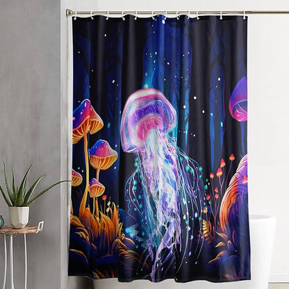 AILONEN Beautiful Jellyfish Shower Curtain,Magic Mushroom Waterproof Fabric Bath Curtain for Kids Girls,Boho Style Mysterious Planet Shower Curtain Set for Bathroom, 72" W*78" H