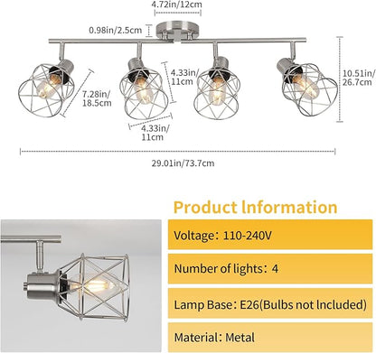 WILON Ceiling Lighting Fixtures,4 Way Track Light Fixture,4 Ceiling Spotlight,Kitchen Island Lighting Semi Flush Mount,Kitchen Track Lighting Flexibly Rotatable Light Head,E26 Base