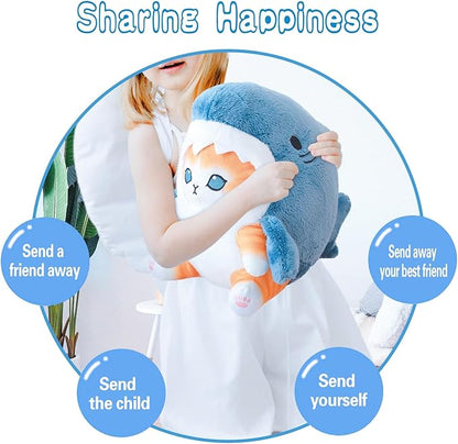 Kawaii Shark Cat Plush Toy Stuffed Animal Doll, Cute Soft Pillow Stress Release Hugs Toys Christmas Halloween Birthday Gifts for Kids Boys Girl Best Gift (Blue - Yellow,15 inch)