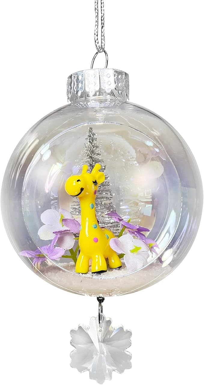 Baby Giraffe Christmas Ornament - Handmade Shatterproof Decorations for Indoor Outdoor Xmas Tree - Clear Ball Ornaments with Magnetic Crystal - Great Gift or Stocking Stuffer for Mom, Sister, Friend