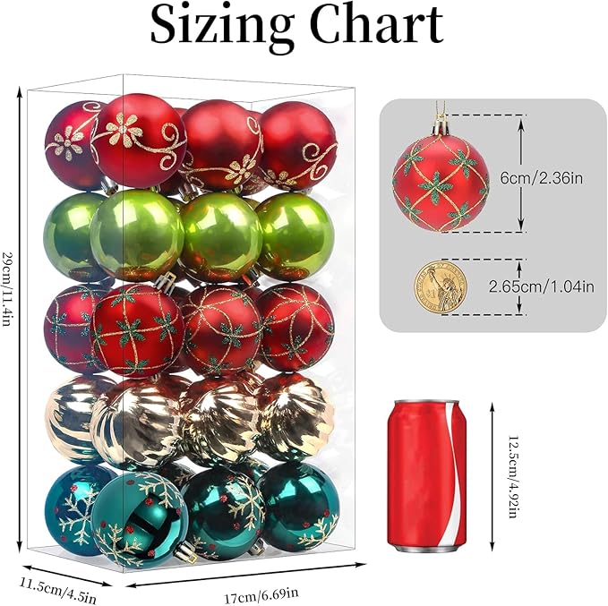 SHareconn 30ct 2.36 Inch Christmas Tree Balls Ornaments, Colored Shatterproof Plastic Decorative Baubles Decorations for Xmas Tree Decor Holiday Party Wedding Decoration (Red & Green Gold, 60mm)