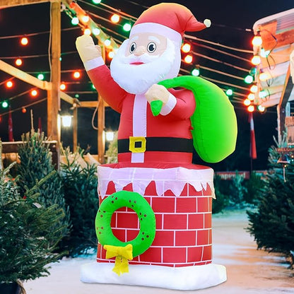 DomKom Christmas Inflatables Outdoor Decoration, 6 FT Chimney Santa Claus with Gift Bag Blow up Build-in Led Light Party Lawn Holiday Winter Outside Decor