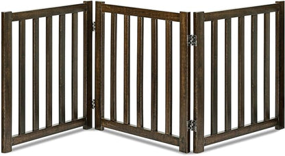 LZRS 3-Panel Wooden Free Standing Foldable Dog Gate – 24" High,Step-Over Safety Pet Gate for Doorways, Stairs, Hallways, Indoor Dog Barrier for Small to Medium Dogs & Puppies, Walnut