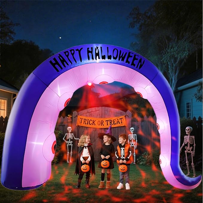 Giant 12FT Long Halloween Inflatables Octopus Arch Outdoor Decorations Blow up Yard Sea Monster Octopus Tenacle Archway with Red Blood Projector Lights for Garden Lawn Party Decor