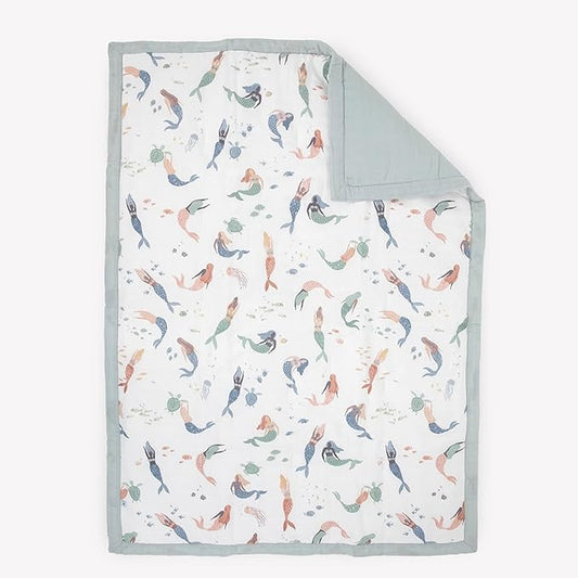 Little Unicorn Lofty Comforter Blanket | Super Soft & Breathable Muslin Fabric| Great for Play & Bedtime Blanket (Mermaid Party)