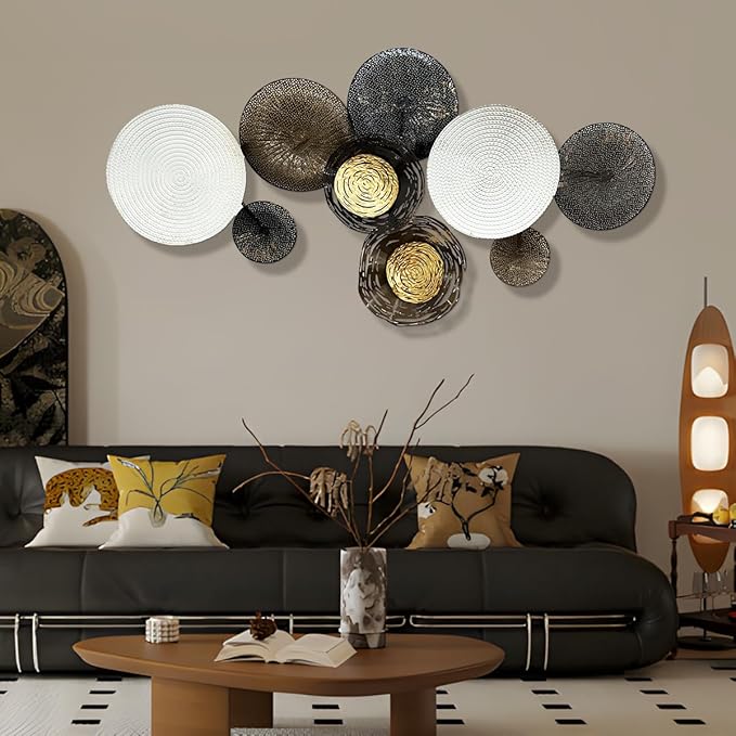 HAVFIFK Metal Wall Art - Abstract 3D Large 54" Brown White Wall Decor for Living Room, Bedroom & Dining Room