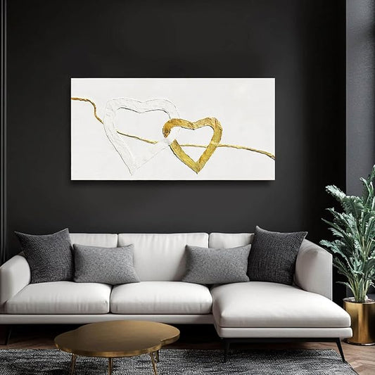 GAIDUOMAI Abstract Wall Canvas Art Love Heart Modern Artwork Textured Room Decor Gold Line Prints for Office Home Hotel 24"x48" Ready to Hang