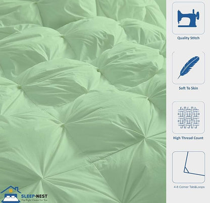 SLEEP-NEST All Season - Super King Plus 120x120 Hotel Luxury - Super Soft Down Alternative Pinch Pleated 1 Piece Comforter with 8 Tabs, Extra Large Quilt, Oversized King Duvet Insert - Olive Charm