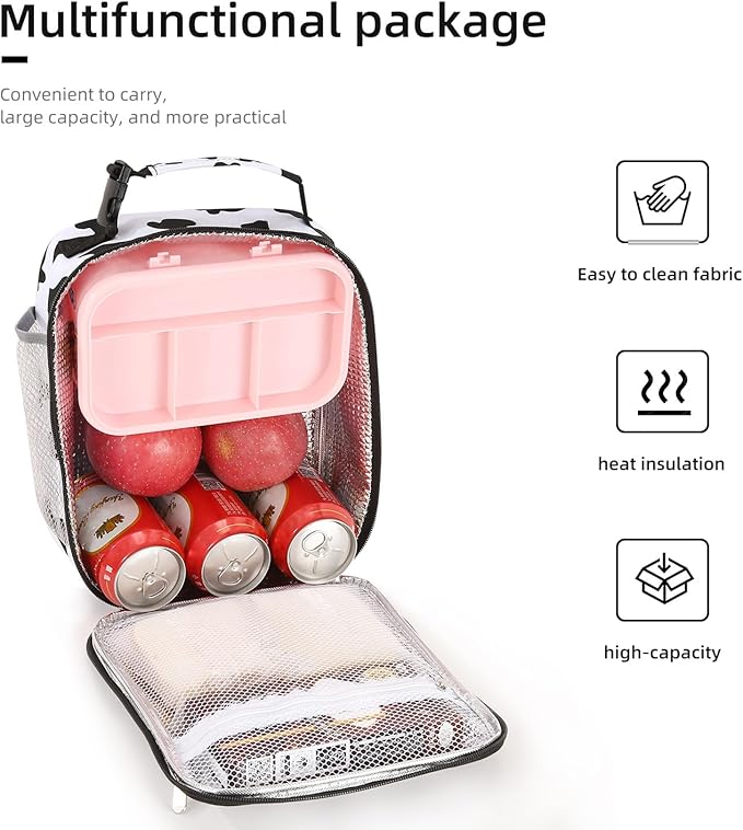 Lunch box Lunch bag for men women Insulated Lunchbox Lunch bags for Work Picnic Travel (Cow)