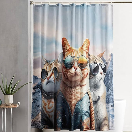 AILONEN 3D Cat Shower Curtain,Cartoon Funny Kitten Shower Curtain Set for Kids Boys Girls,Cat Lovers Animal Shower Curtain with Hooks for Bathroom,48" W*72" H