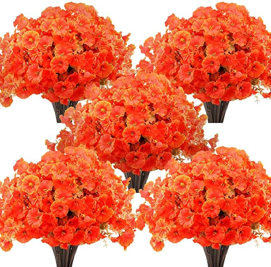 Artificial Fall Flowers Fake Plants for Outdoor Autumn Decoration, 12 Bundles Silk Orange Morning Glory UV Sun Resistant Realistic Faux Flowers for Window Box Porch Patio Yard Balcony (Fall Plants)