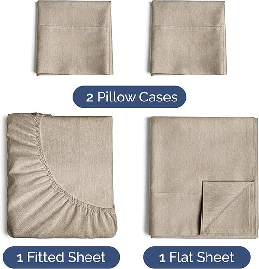 CGK Linens Twin XL 4 Piece Sheet Set - Cooling Sheets for Hot Sleepers - Hotel Luxury Bedding Set w/ 8-16 Inch Deep Pockets - 1 Flat & 1 Fitted & 2 Pillowcases - Soft & Wrinkle Free - Heathered Beige