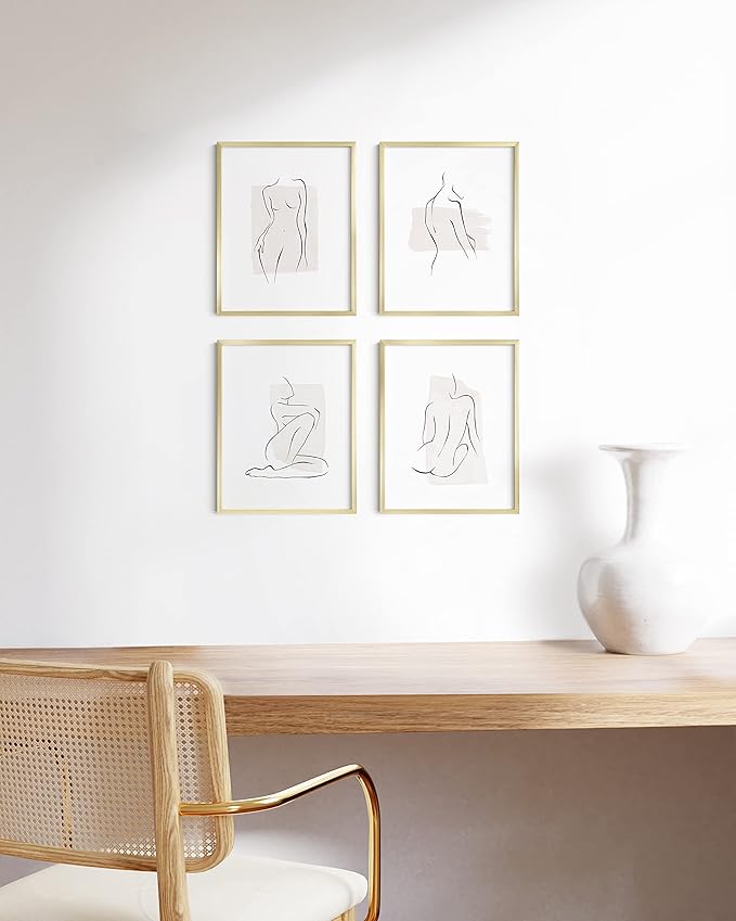 HAUS AND HUES 11x14 Gold Picture Frames - Set of 4 Photo Frames, Metal Wall 11x14, 14x11 Gallery Frame (Gold Aluminum Frames) 11x14in