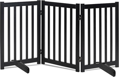 LZRS Solid Hardwood Freestanding Pet Gate,Wooden Dog Gates for Doorways,Nature Wood Dog Gates for The House,Dog Gate for Stairs,Freestanding Indoor Gate Safety Fence,Black,30" Height-3 Panels