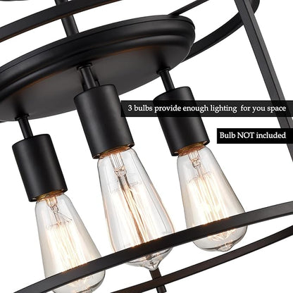 Farmhouse Semi Flush Mount Ceiling Light Industrial Kitchen Ceiling Light Matte Black for Bedroom, Living Room, Hallway, Entryway, Proch