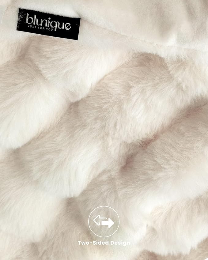 Ultra Soft Cozy Faux Fur Throw Blanket, Fuzzy Plush Thick Bubble Blanket, Oversize Luxury Fluffy Blanket for Couch, Bed, and Living Room, 60x80 Inches, Off White