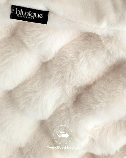 Ultra Soft Cozy Faux Fur Throw Blanket, Fuzzy Plush Thick Bubble Blanket, Oversize Luxury Fluffy Blanket for Couch, Bed, and Living Room, 60x80 Inches, Off White