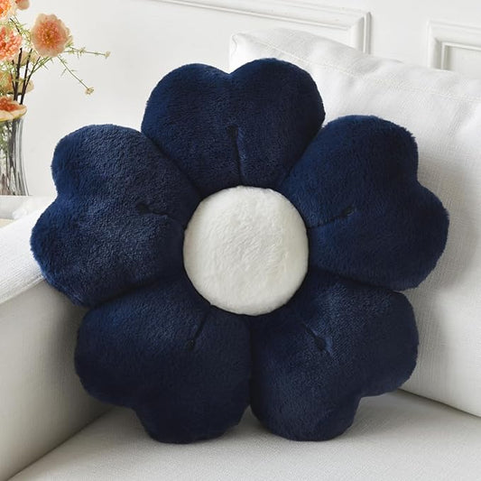 Flower Pillow, Flower Shaped Pillow Decorative Throw Pillows for Bed Couch, Cute Daisy Pillow Dorm Decor Floor Seating Cushion (Navy Blue, 19.6 Inches)