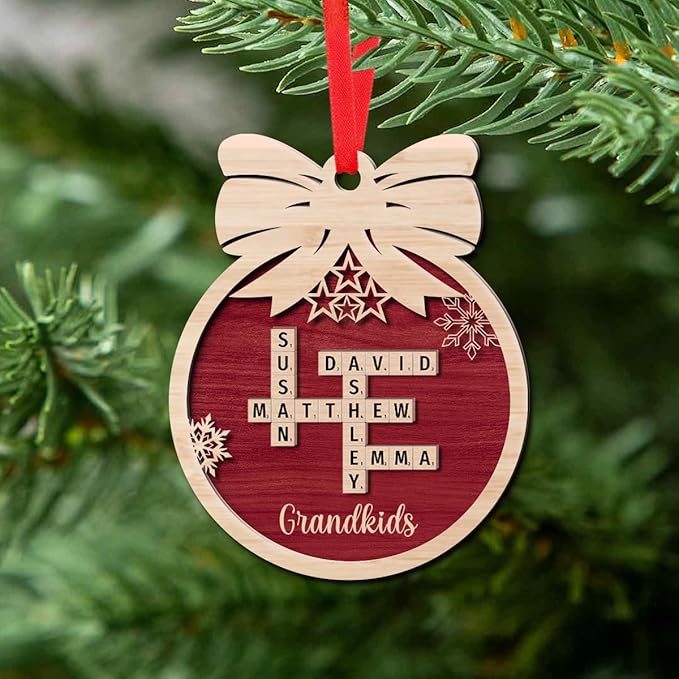 Personalized Christmas Ornament, Custom Christmas Crossword Ornament, Custom Scrabble Ornament, Custom Grandkids Crossword Art, Personalized Wooden Decoration