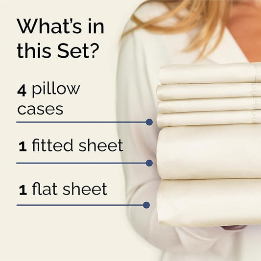 CGK Linens King 6 Piece Sheet Set - Cooling Sheets for Hot Sleepers - Hotel Luxury Bedding Set w/ 8-16 Inch Deep Pockets - 1 Flat & 1 Fitted & 4 Pillowcases - Soft, Comfy & Wrinkle Free - Off White