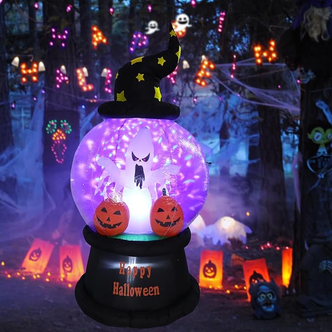 6 FT Tall Halloween inflatables Outdoor Decorations with Crystal Ball Build-in LEDs Blow Up Inflatable for Halloween Party Indoor, Outdoor, Yard, Garden, Lawn Decoration