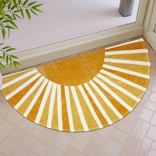 Lahome Boho Bathroom Rugs - Non-Slip Washable Half Circle Mat Small Cute Soft Bedroom Rugs, Rainbow Sun Print Indoor Rug Half Round Door Mat for Entryway Kitchen Bedside Toilet (16''x30'', Sun)