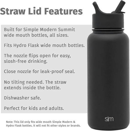 Simple Modern Straw Lid Replacement Straws - Four Pack - Fits All Summit and Hydro Flask Wide Mouth Water Bottle Sizes - Insulated Cap for 10, 12, 14, 16, 18, 20, 22, 24, 32, 40, 64 & 84 oz - Clear