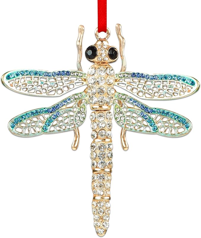 WhatSign Dragonfly Ornaments for Christmas Tree - Metal Light Blue Ornament Christmas Party Decorations Keepsake Gifts for Women Girls