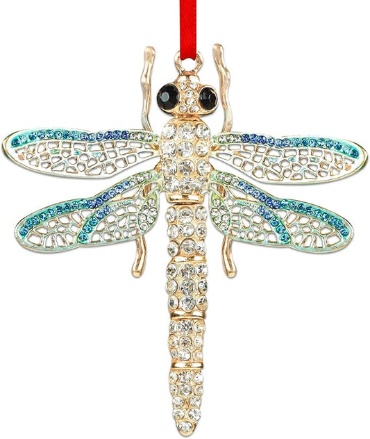 WhatSign Dragonfly Ornaments for Christmas Tree - Metal Light Blue Ornament Christmas Party Decorations Keepsake Gifts for Women Girls