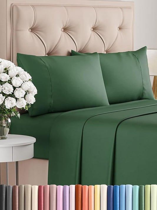 CGK Linens Twin XL 4 Piece Sheet Set - Cooling Sheets for Hot Sleepers - Hotel Luxury Bedding Set w/ 8-16 Inch Deep Pockets - 1 Flat & 1 Fitted & 2 Pillowcases - Soft, Comfy & Wrinkle Free - Emerald