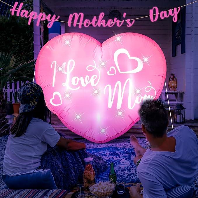 VIHOSE 3.9 Ft Mother's Day Inflatables Decoration I Love Mom Blow Up Decor Heart LED Lights Inflatable Decor for Outdoor Yard Garden Lawn Decoration Mom Gifts Party Supplies