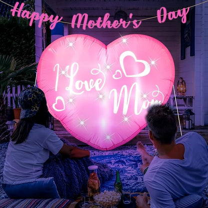 VIHOSE 3.9 Ft Mother's Day Inflatables Decoration I Love Mom Blow Up Decor Heart LED Lights Inflatable Decor for Outdoor Yard Garden Lawn Decoration Mom Gifts Party Supplies