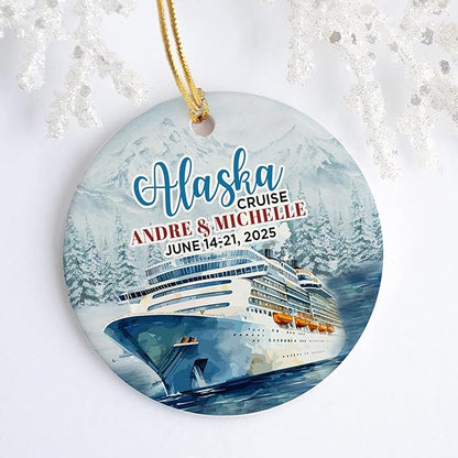 Personalized Alaska Cruise Ornaments - Custom Text and Date Family Cruise Keepsakes for Christmas Tree