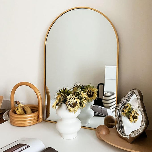 HARRITPURE 24"x36" Arched Bathroom Mirror - Wall Mounted Mirror - Gold Arch Mirror - Aluminum Alloy Frame Bathroom Mirror Living Room, Bedroom, Bathroom and Entryway