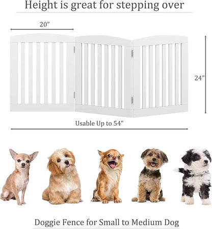 PAWLAND Wooden Freestanding Foldable Pet Gate for Dogs, 24 inch 3 Panels Step Over Fence, Dog Gate for The House, Doorway, Stairs, Extra Wide (White, 24" Height-3 Panels)