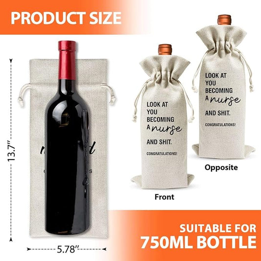 Nurse Wine Bags Gift For Nurse Appreciation Gift, Nurse Graduation, Nursing School, Nurse Christmas Gifts, Nurse Practitioner, Funny Nurse Appreciation Gifts, Linen Wine Gift Bag