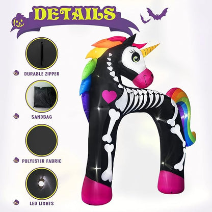 11 Ft Giant Halloween Inflatables Unicorn Arch Decorations Archway Rainbow Skeleton Decor Built in LED Lights Blower Horse Pegasus Carnival Holiday Outdoor Yard Lawn Home Party