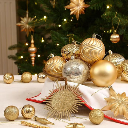 SHareconn 80pcs Christmas Balls Ornaments Set, Contemporary Light Luxury Gift Set, Shatterproof Plastic Decor for Xmas Tree Holiday Wedding Party Decorations with Hanging Strings, Dark and Light Gold