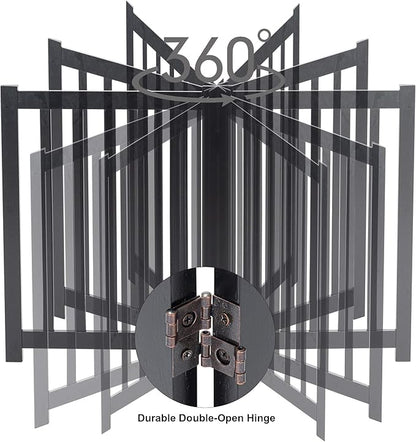 LZRS 2-Panel Wooden Free Standing Foldable Dog Gate – Solid Hardwood 24" High, Step-Over Safety Pet Gate for Doorways, Stairs & Small Spaces - Indoor Use, Black