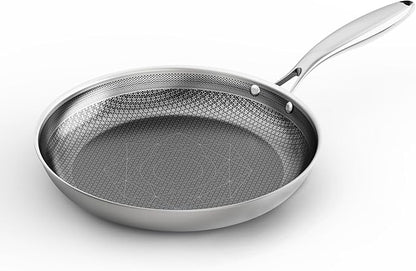 COOKING KING 8-Inch Stainless Steel Pan, Hybrid Nonstick Frying Pan, Skillet, 3-Ply Clad Cookware, Even Heat Distribution, Dishwasher & Oven Safe, with Stay-Cool Handle, Induction Compatible