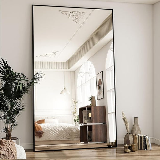 BEAUTYPEAK 77"x38" Rectangle Full Body Floor Mirrors, Full Length Mirror Hanging or Leaning, Aluminum Alloy Frame Wall Mirror for Bedroom, Dressing Room, Black