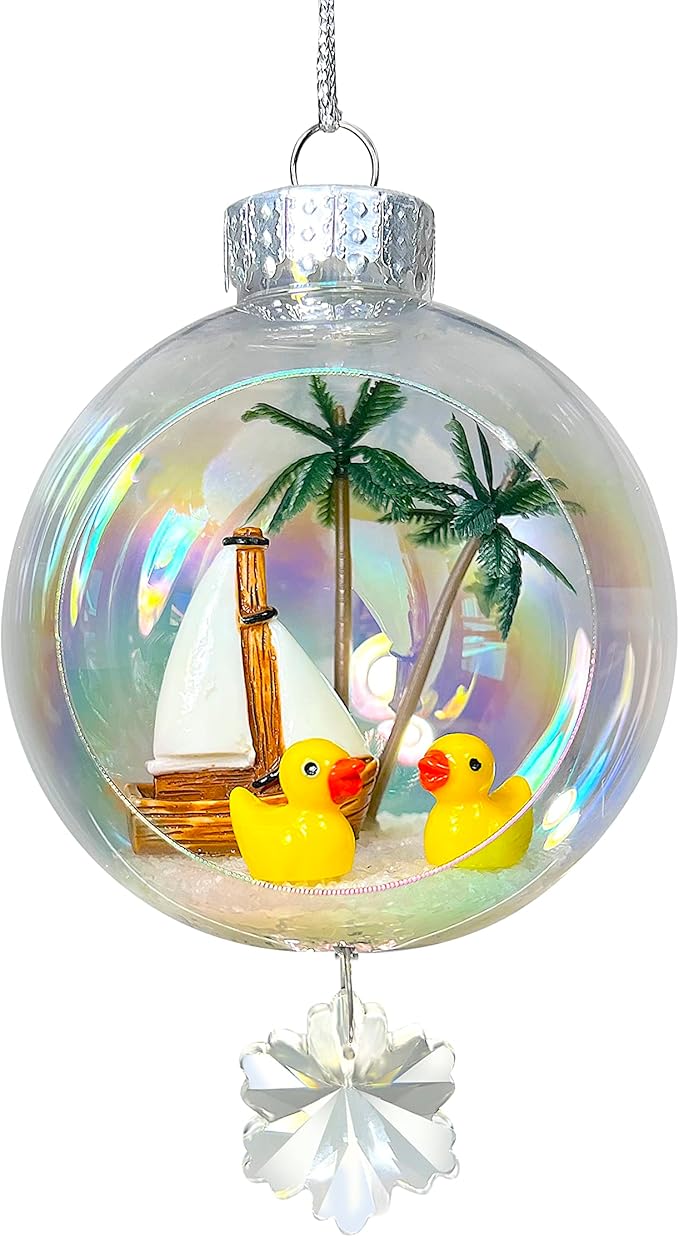 Ducks Christmas Ornament - Handmade Shatterproof Decorations for Indoor Outdoor Xmas Tree - Clear Ball Ornaments with Magnetic Crystal - Great Gift or Stocking Stuffer for Mom, Sister, Friend