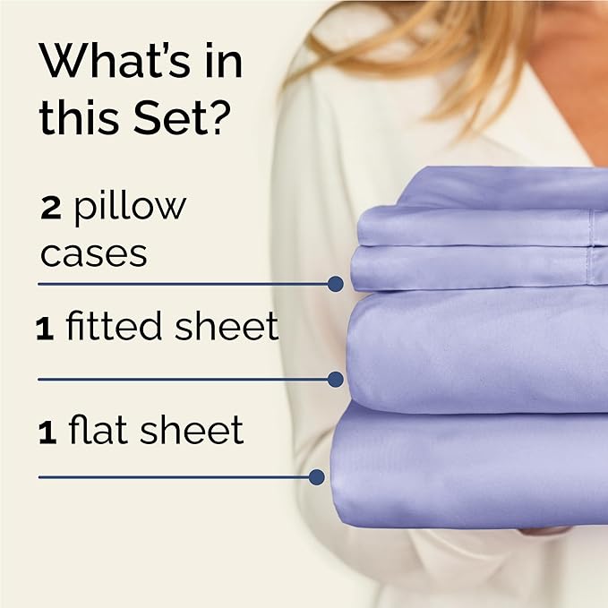 CGK Linens Twin XL 4 Piece Sheet Set - Cooling Sheets for Hot Sleepers - Hotel Luxury Bedding Set w/ 8-16 Inch Deep Pockets - 1 Flat & 1 Fitted & 2 Pillowcases - Soft, Comfy & Wrinkle Free - Lavender
