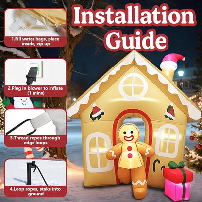 GARIG 6FT Christmas Inflatables The Runaway Gingerbread Man Outdoor Decorations, Christmas Blow Up Yard Decorations with Built-in LEDs for Xmax Outdoor Party, Yard, Garden