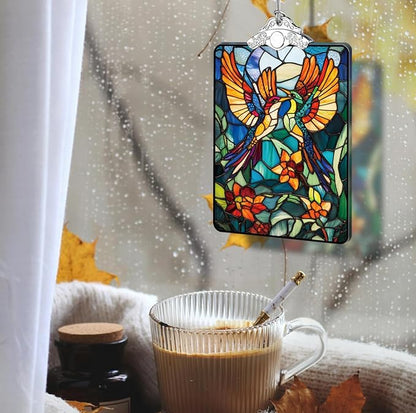 Birds Stained Glass Ornament, 2025 Christmas Tree Hanging Decoration for Gift Exchange or Stocking Stuffer, Holiday Decor, 3.8 x 2.4 Inch