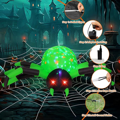 COMIN 9FT Width Halloween Inflatables Outdoor Decorations Spider Blow Up Yard Decoration with Built-in LED for Yard Garden Party Lawn (Green)
