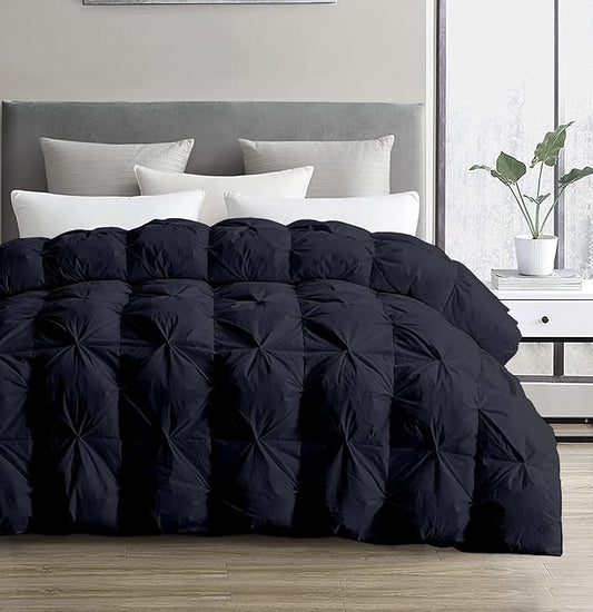 SLEEP-NEST All Season Luxury - Grand King Comforter 106 x 106 Breathable Bedding 1 Piece Down Alternative Pinch Pleat Comforter with 8 Corner Tabs - Ultra Soft, Lightweight Quilt - Navy Blue