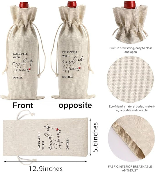 Maid of Honor Wine Bag, Maid of Honor Gifts Wine Bag, Gifts for Bridesmaid Wine Bag, Bridal Shower Gift Ideas Wine Bag for Bridesmaid Maid of Honor, Pairs Well With Maid Of Honor Duties Wine Bag