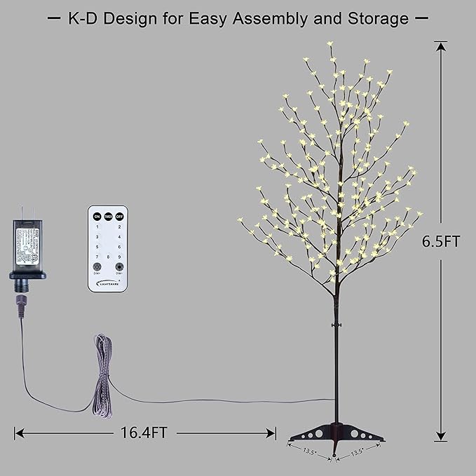 Lightshare 6.5FT LED Lighted Cherry Blossom Tree, 208 LED Warm White to Multicolor, Timer and Dimmer with Remote, Home Garden, Summer, Wedding, Holiday, Party Decoration for Indoor and Outdoor Use