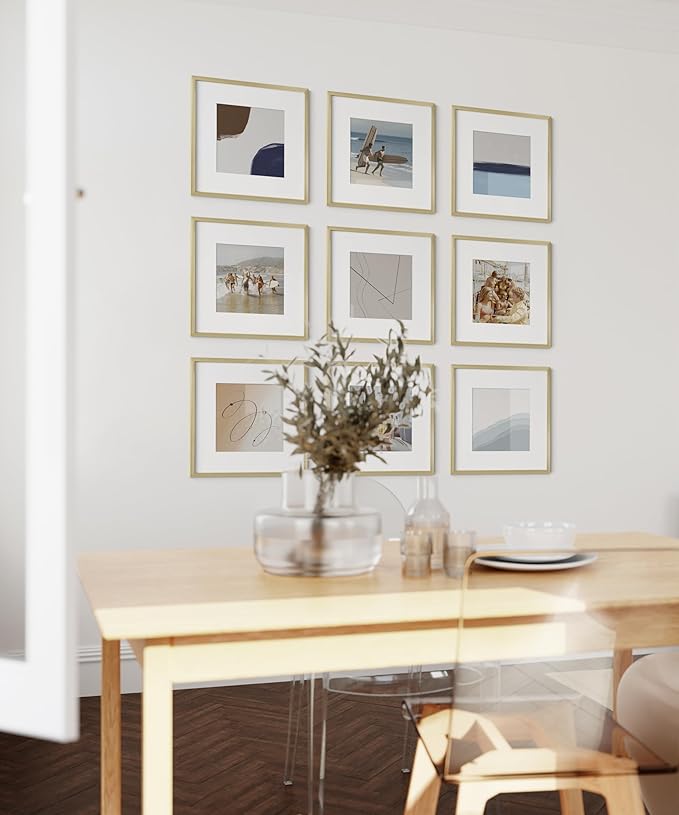 HAUS AND HUES 12x12 Gold Metal Picture Frames Matted to 8x8 - Features Premium Aluminum & Hanging Hardware, Shatterproof Plexiglass - Ideal for Home, Room, Office (12x12 in, Gold, Set of 25)